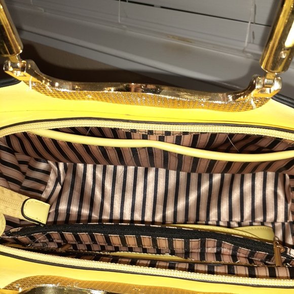 Yellow Structured Bag with Gold Trim Handle - Picture 4 of 8